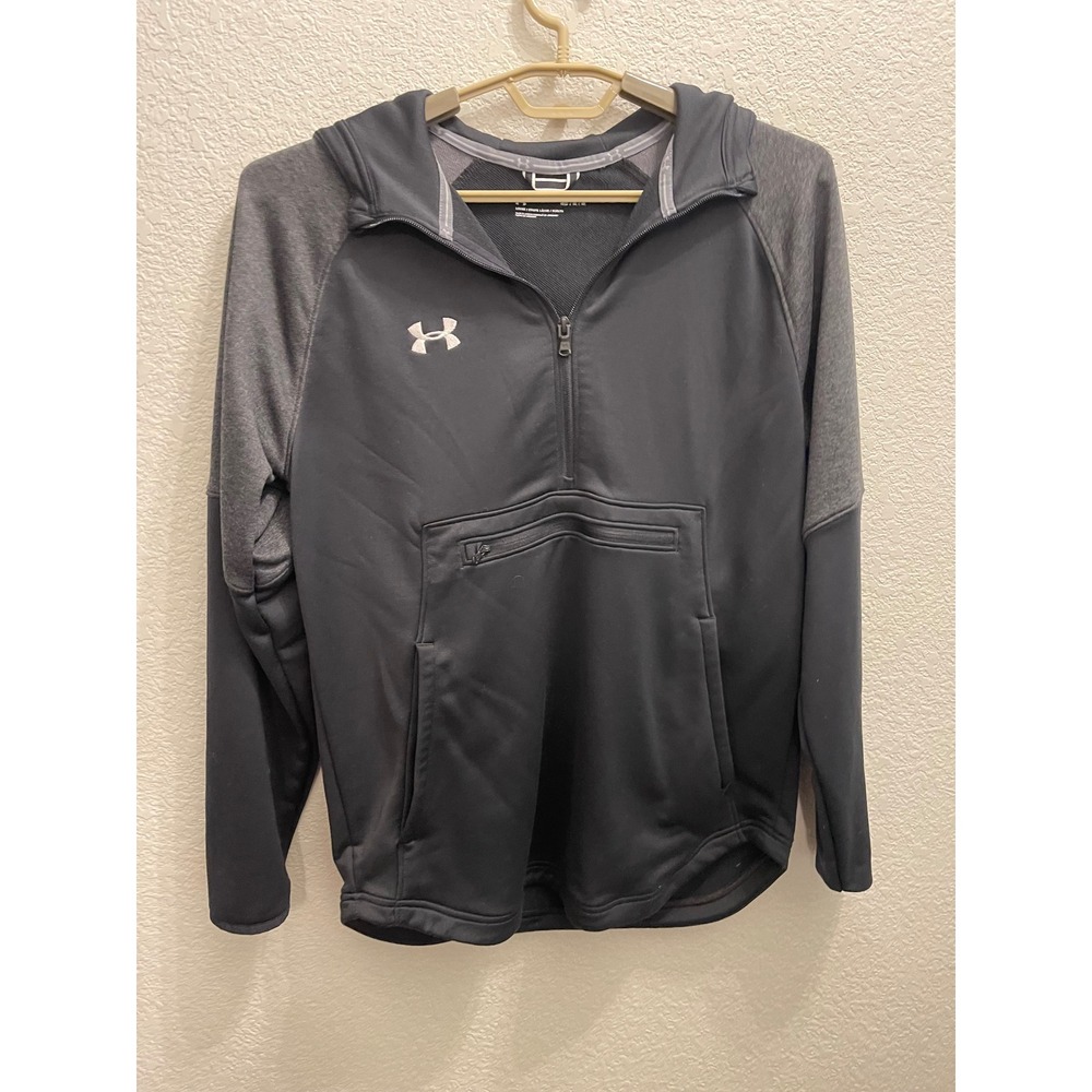 Under Armour Men Medium Qualifier Fleece Anorak Hoodie 1/2 Zip Black Pullover M